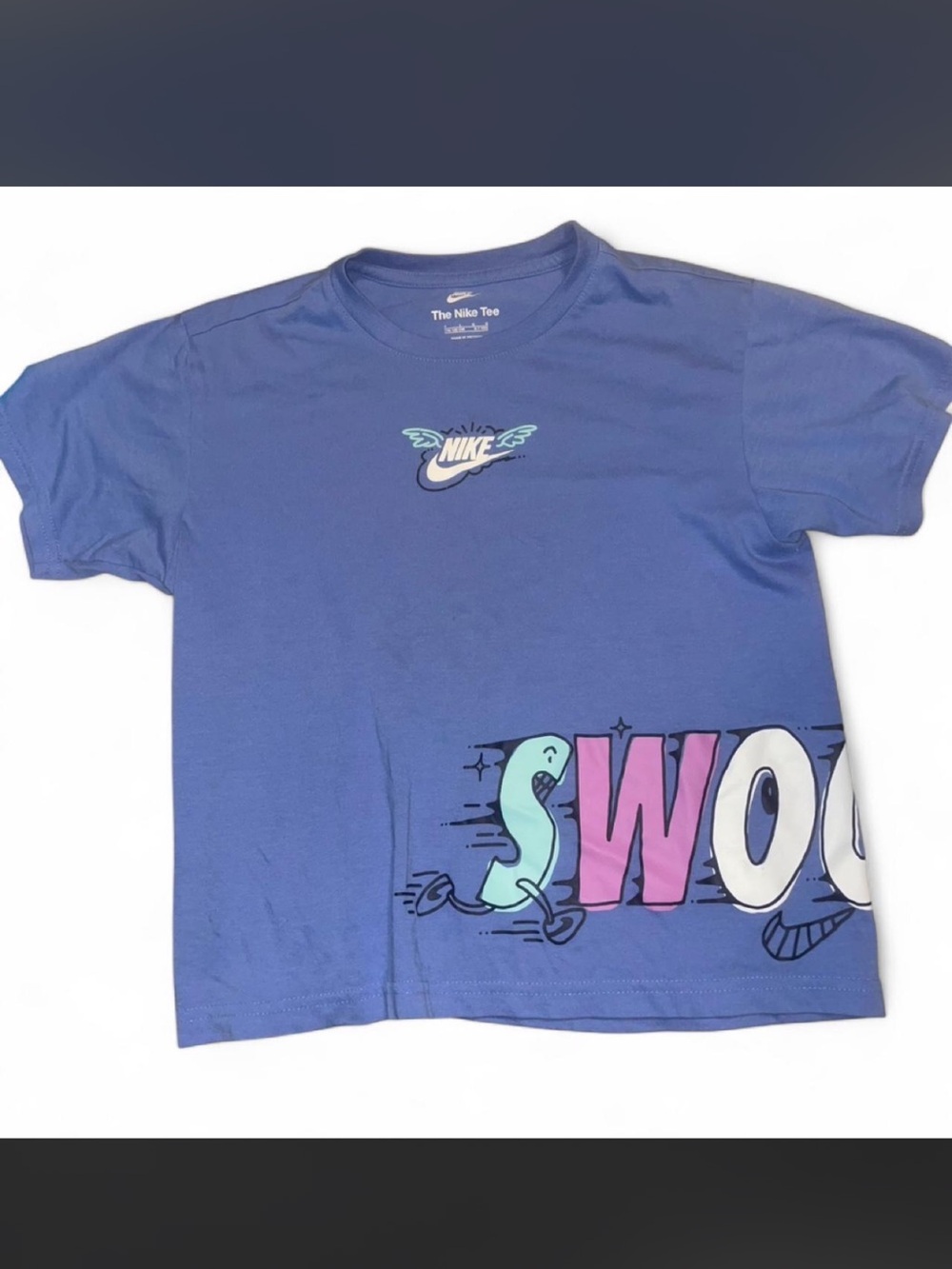 Nike Kids Blue Graphic 'Swoosh' Tee with Pastel Accents